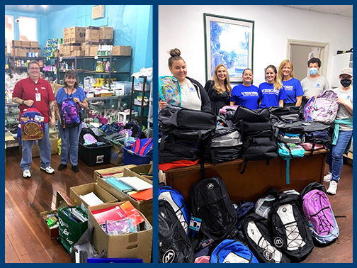 New Jersey staff proudly show off the backpacks they filled for the United Way of Passaic County's Backpacks 4 Kids Campaign.