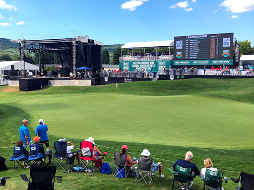 Pictured is the freshly manicured greens and concert stage at En-Joie Golf Course during the annual Dick's Sporting Goods Open.