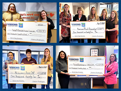 A collage of check presentations to various health care and hospice organizations in New York