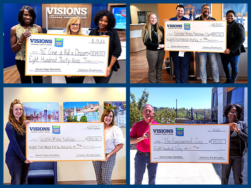Visions presents jumbo Denim Days checks to several organizations that provide youth services and support around our various regions.