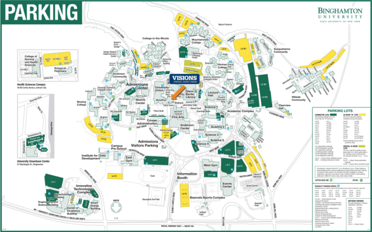 A map of binghamton university with the visions branch highlighted