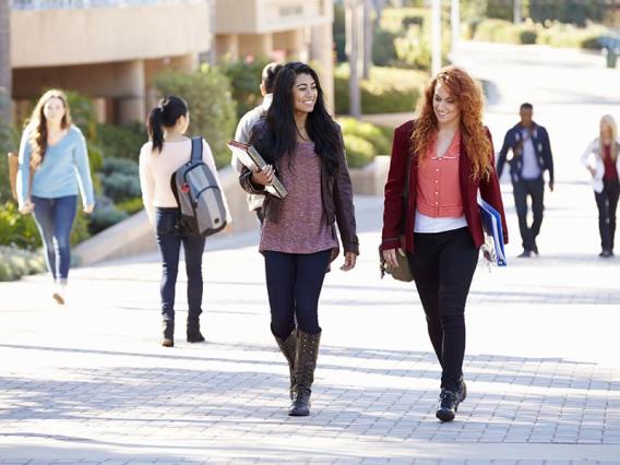 college students walking together