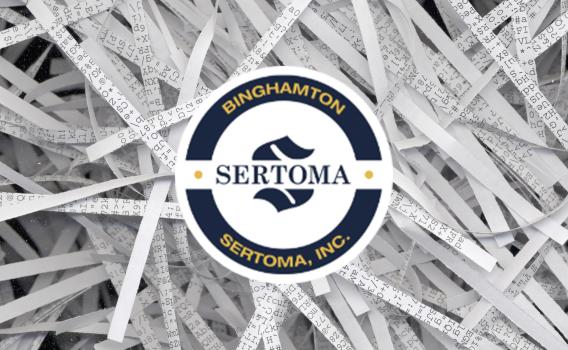 Binghamton Sertoma logo with shredded paper in the background