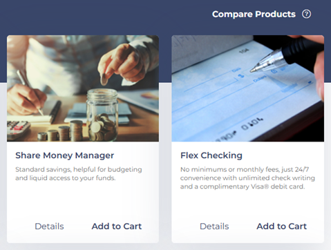 Product information as shown in New Account Gateway