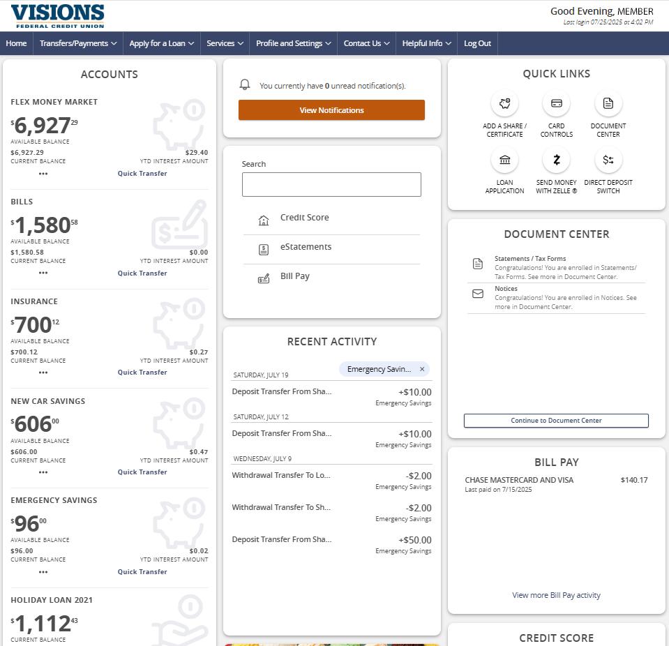 digital banking homepage screenshot example image