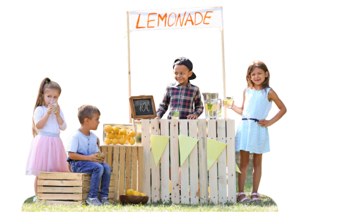 Kids at a lemonade stand graphic